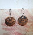 Bat Earrings, Darkened Copper and Sterling Silver