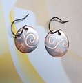 Swirl Curly Cue Earrings, Oxidized Copper and Sterling Silver