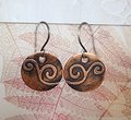 Swirl Curly Cue Earrings, Oxidized Copper and Sterling Silver