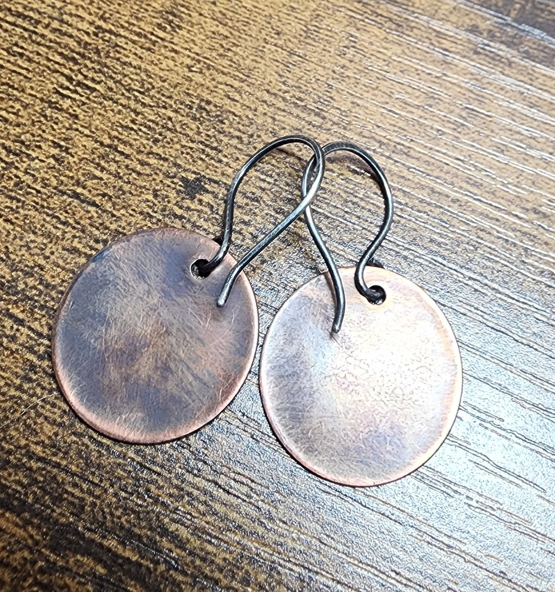 Daisy Earrings, Oxidized Copper and Sterling Silver