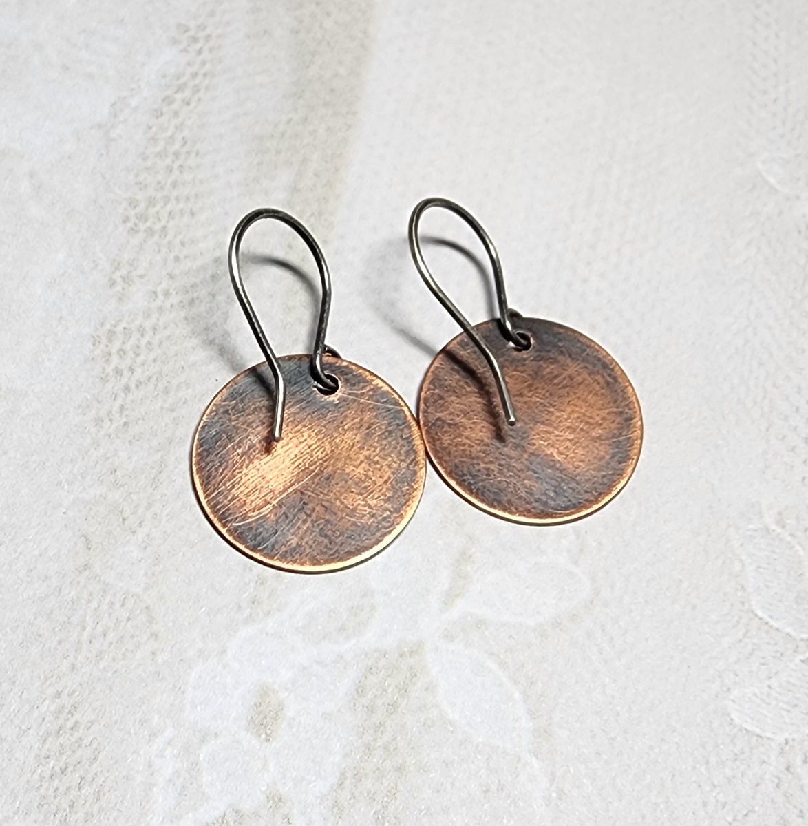 Bat Earrings, Darkened Copper and Sterling Silver