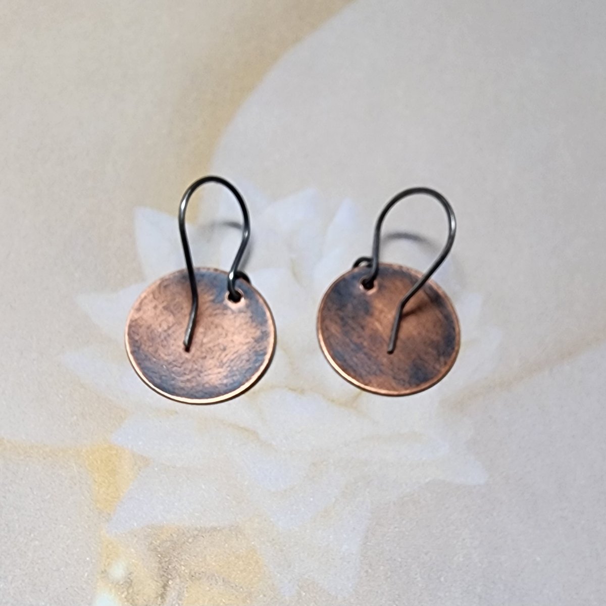Swirl Curly Cue Earrings, Oxidized Copper and Sterling Silver